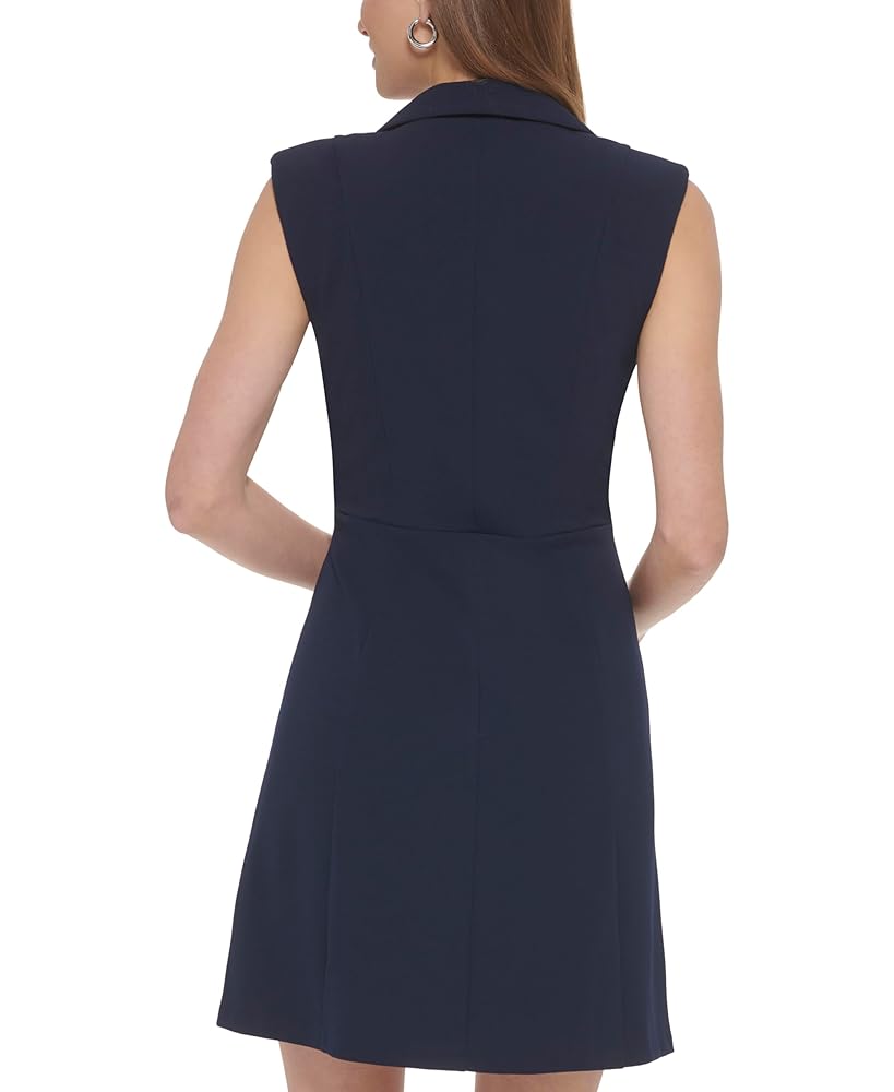 DKNY Women's Chain Detail Vneck Sleeveless Dress, Navy, 6 at